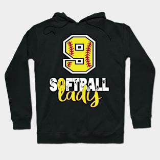 9th Birthday Softball Lady Girl 9 Years Old Softball Lover print Hoodie